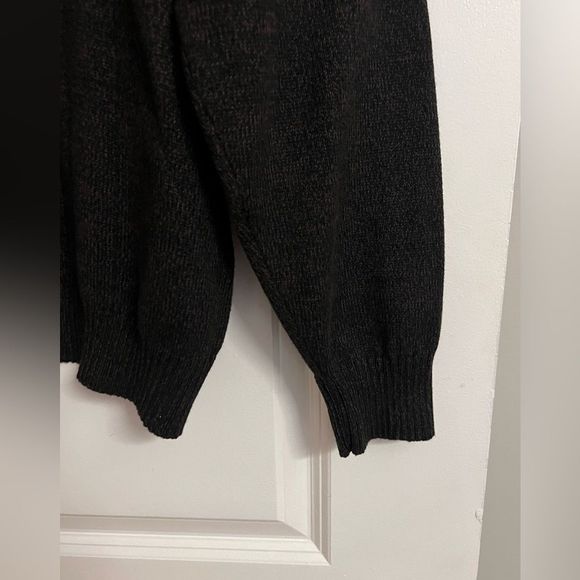 Oscar DeLa Renta 1/4Zip Dark Brown Mock Neck Ribbed Sherpa Lined Neck Sweater XL - Picture 13 of 16